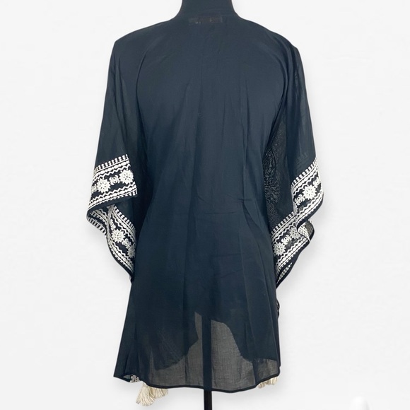 Tory Burch Ravena Beach Caftan Black embroidered tassel cinched Swim Cover-Up S - Picture 7 of 13